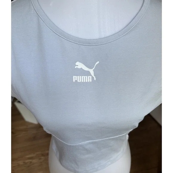 Puma Women's Classic Structured Crop Basic T-shirt Blue Size M - Picture 9 of 11